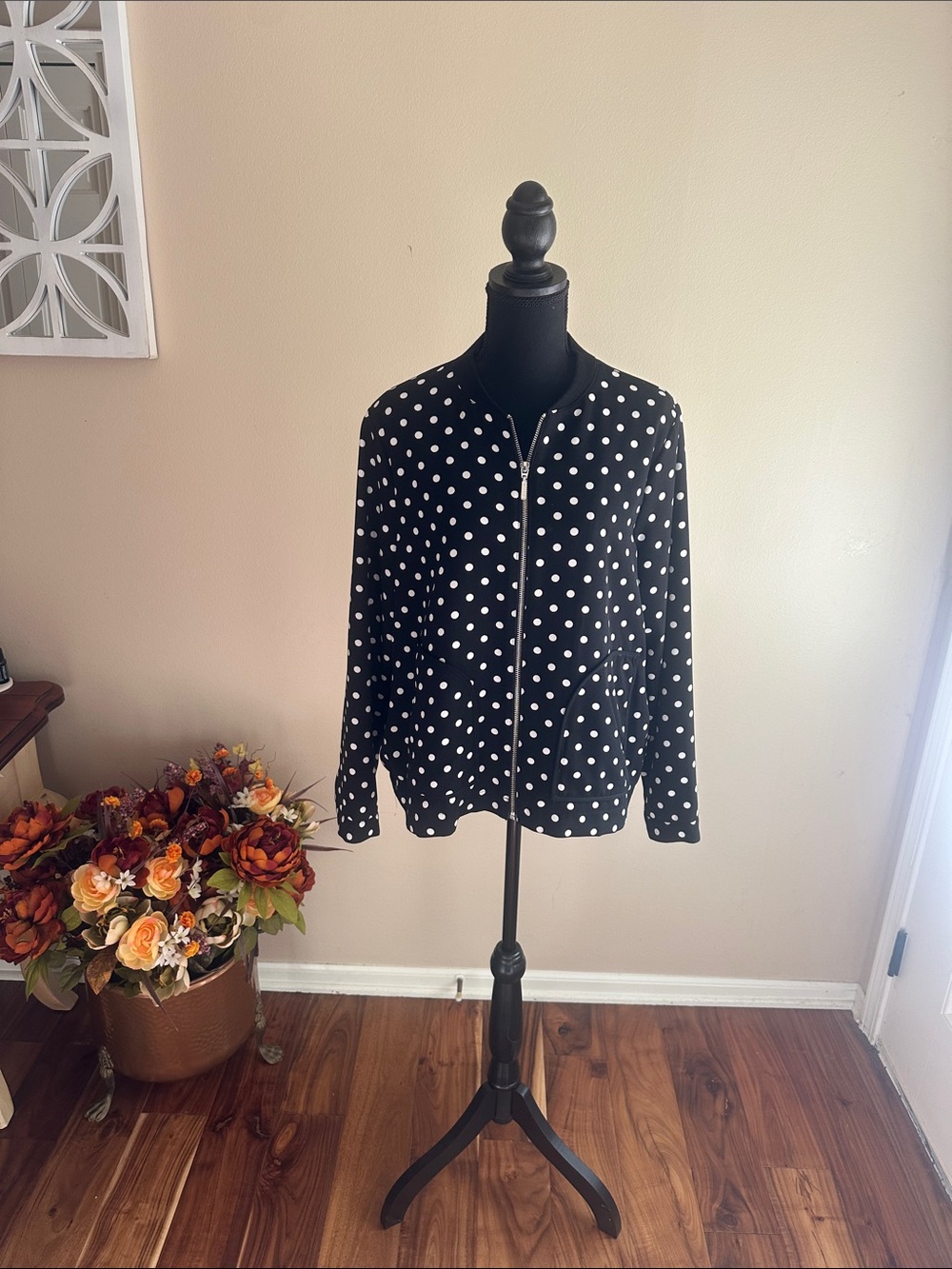 ELLE ❤️ I Polka Dot Zip-Front Bomber Jacket - Black/White L